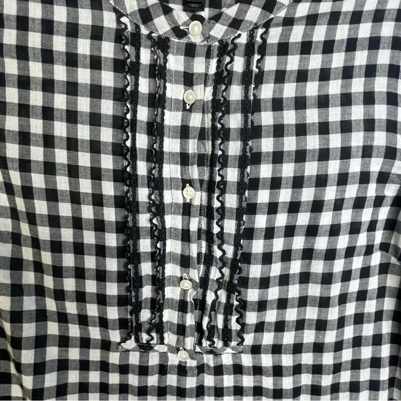J Crew Gingham Blouse Size 10 Bell Sleeve Ruffles Cotton - Picture 5 of 16